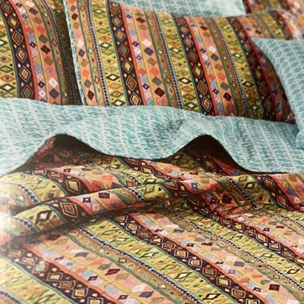 Vibrant Multicolor Reversible Full/Queen 3pc Quilt Set